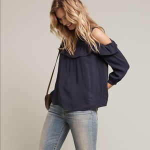 Anthropologie Maeve Navy Cold Shoulder Long sleeve